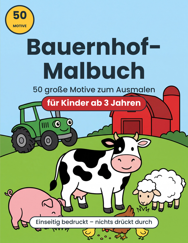 Cover: Bauernhof-Malbuch für Kinder ab 3
